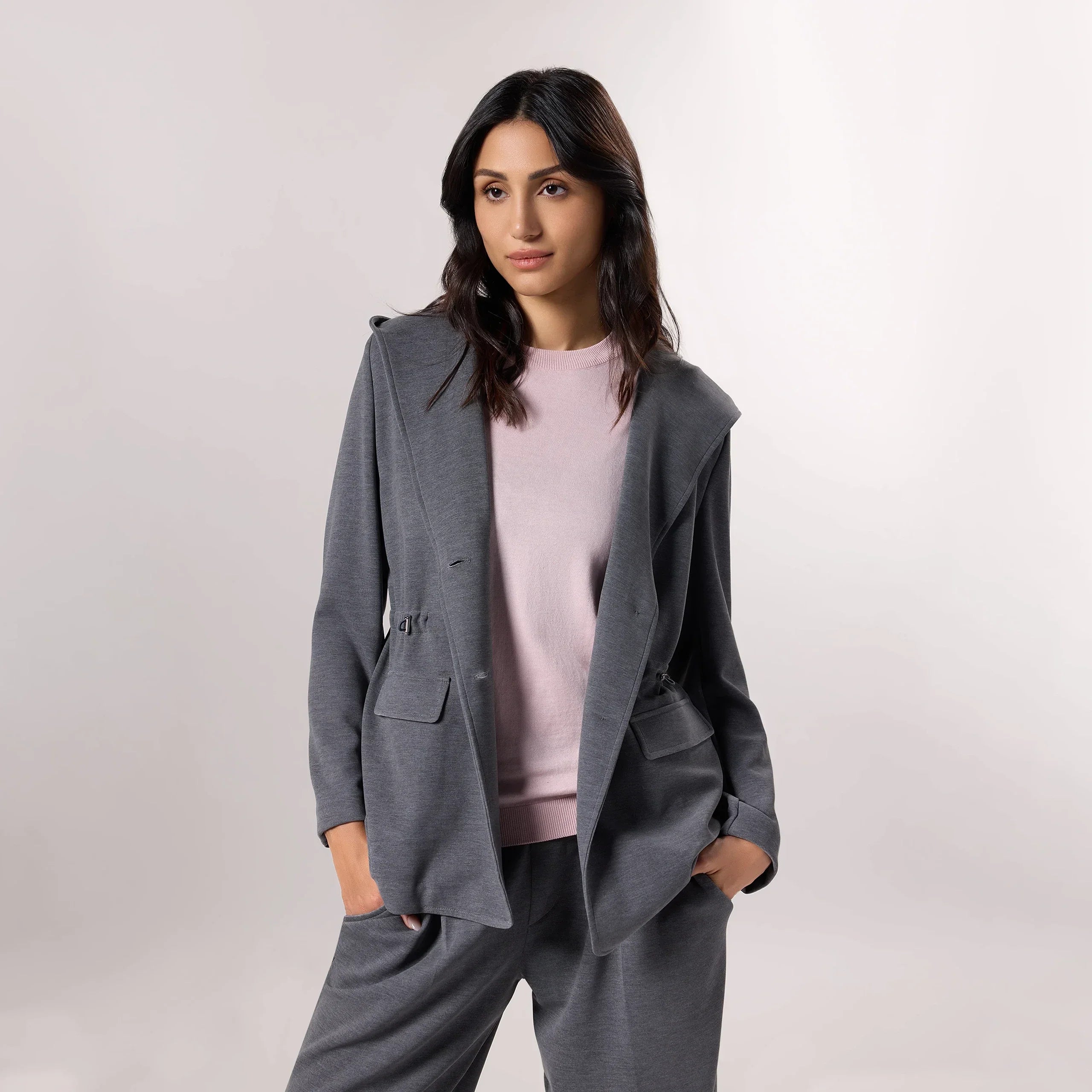 Hooded Blazer - SEASONAL CHARCOAL GREY