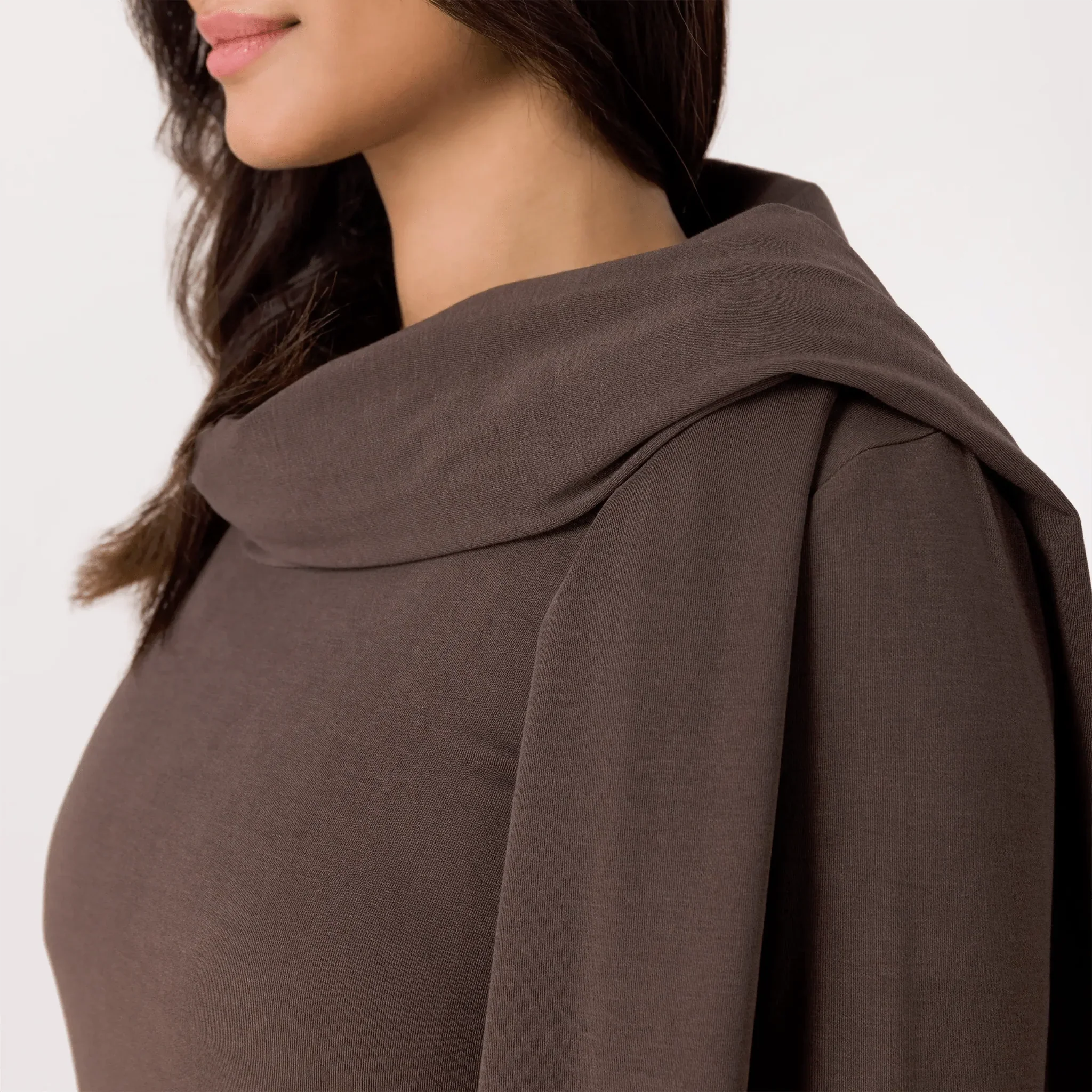 Jersey Dress And Scarf Ensemble - SEASONAL CHOCOLATE