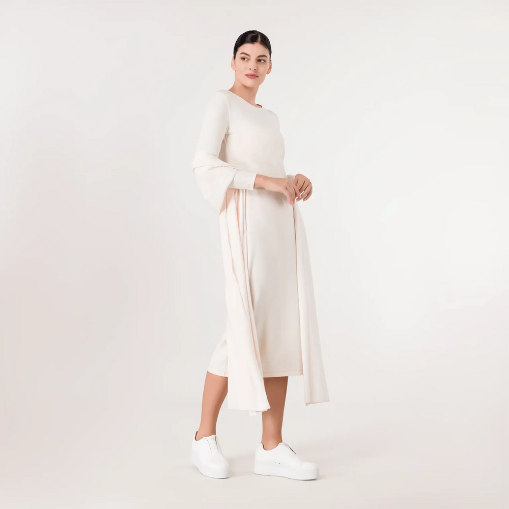 Jersey Dress And Scarf Ensemble - SEASONAL BEIGE