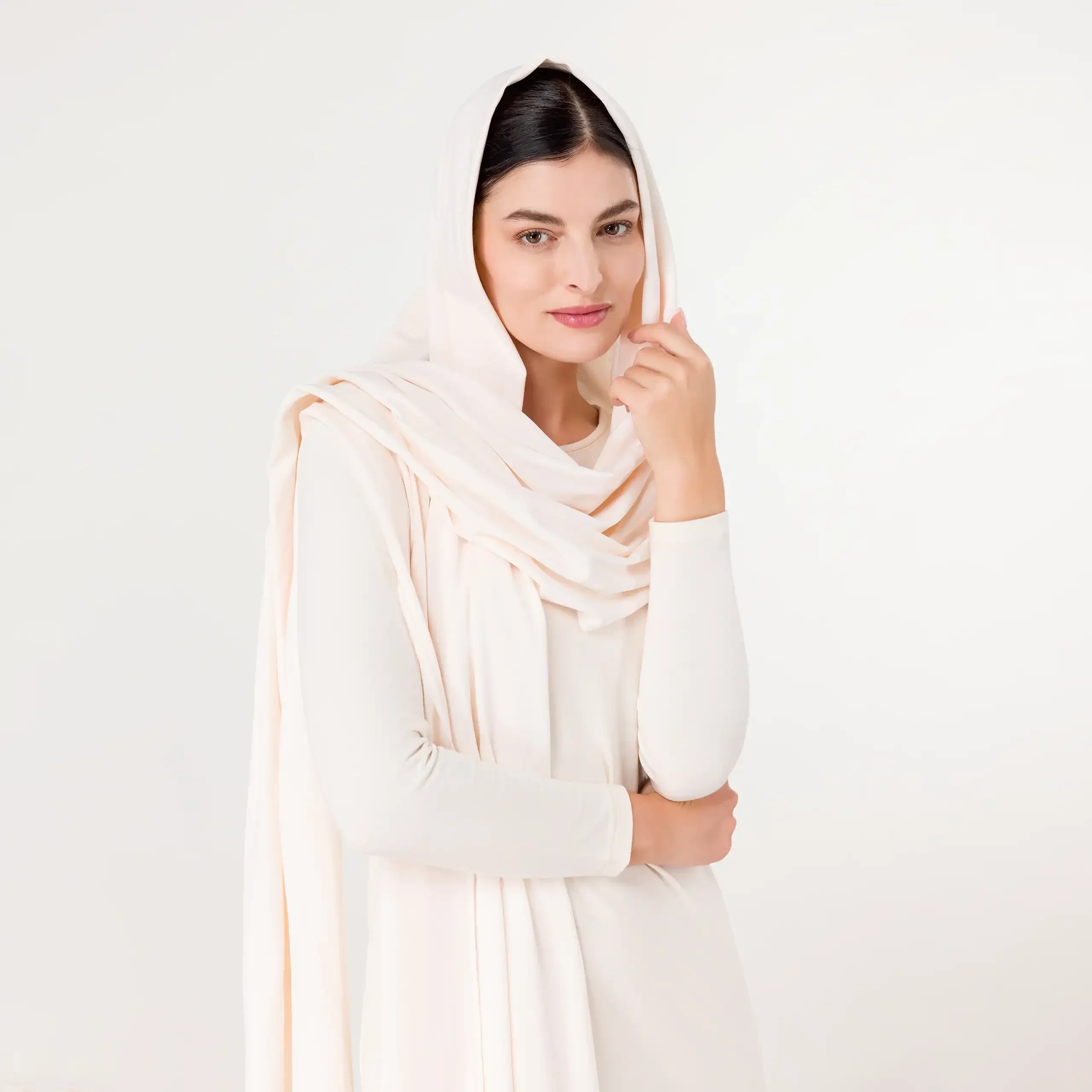 Jersey Dress And Scarf Ensemble - SEASONAL BEIGE
