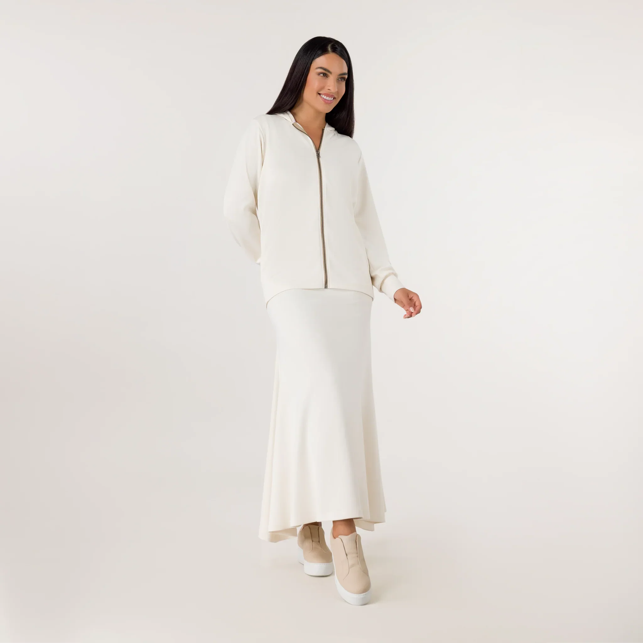 Soft Zipped Sweatshirt - SEASONAL BEIGE