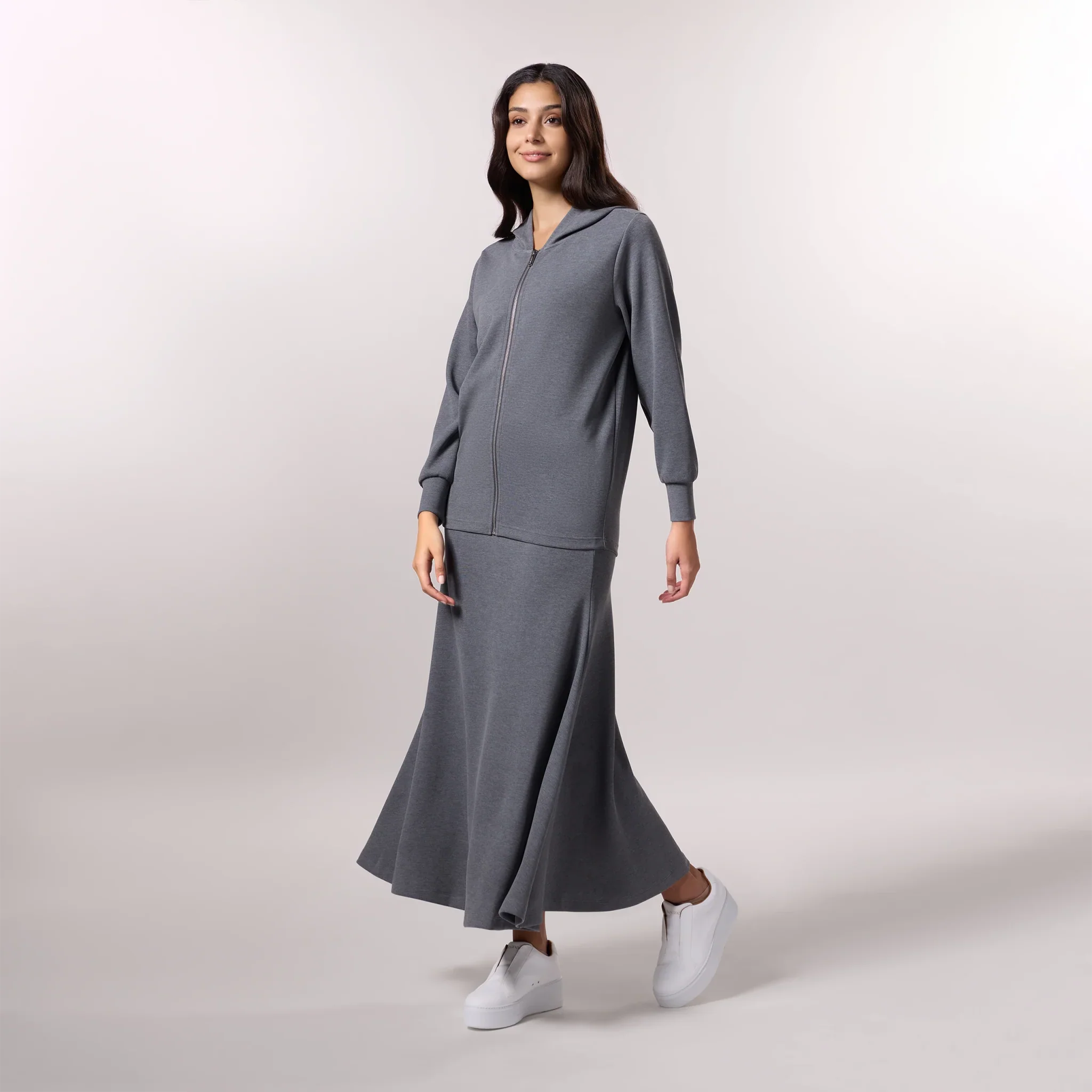 Soft Zipped Sweatshirt - SEASONAL CHARCOAL MELANGE