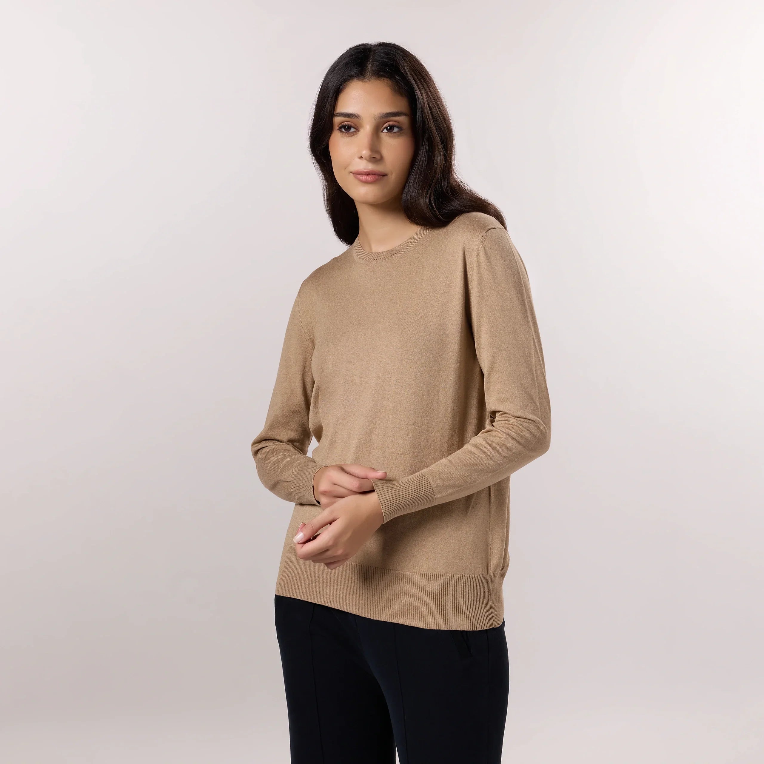 Crewneck Knit Sweater - SEASONAL BEIGE