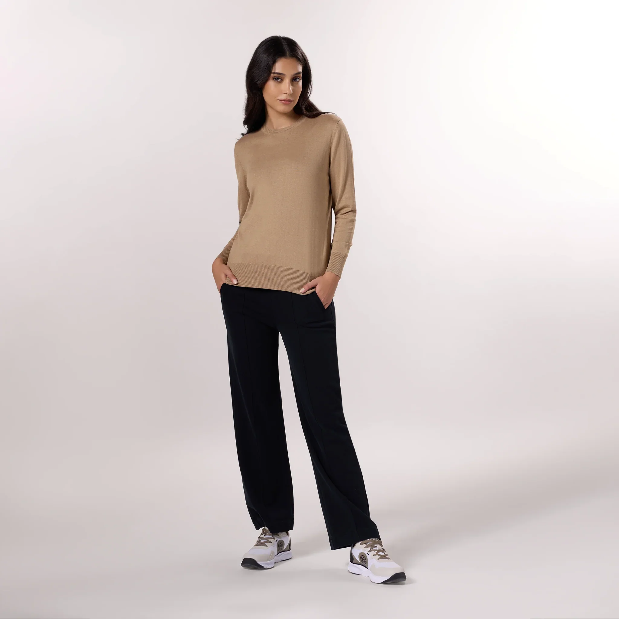 Crewneck Knit Sweater - SEASONAL BEIGE