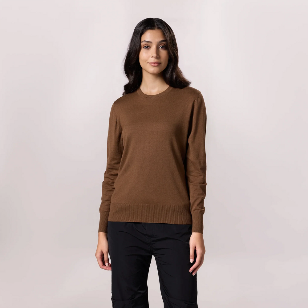 Crewneck Knit Sweater - SEASONAL HAZELNUT