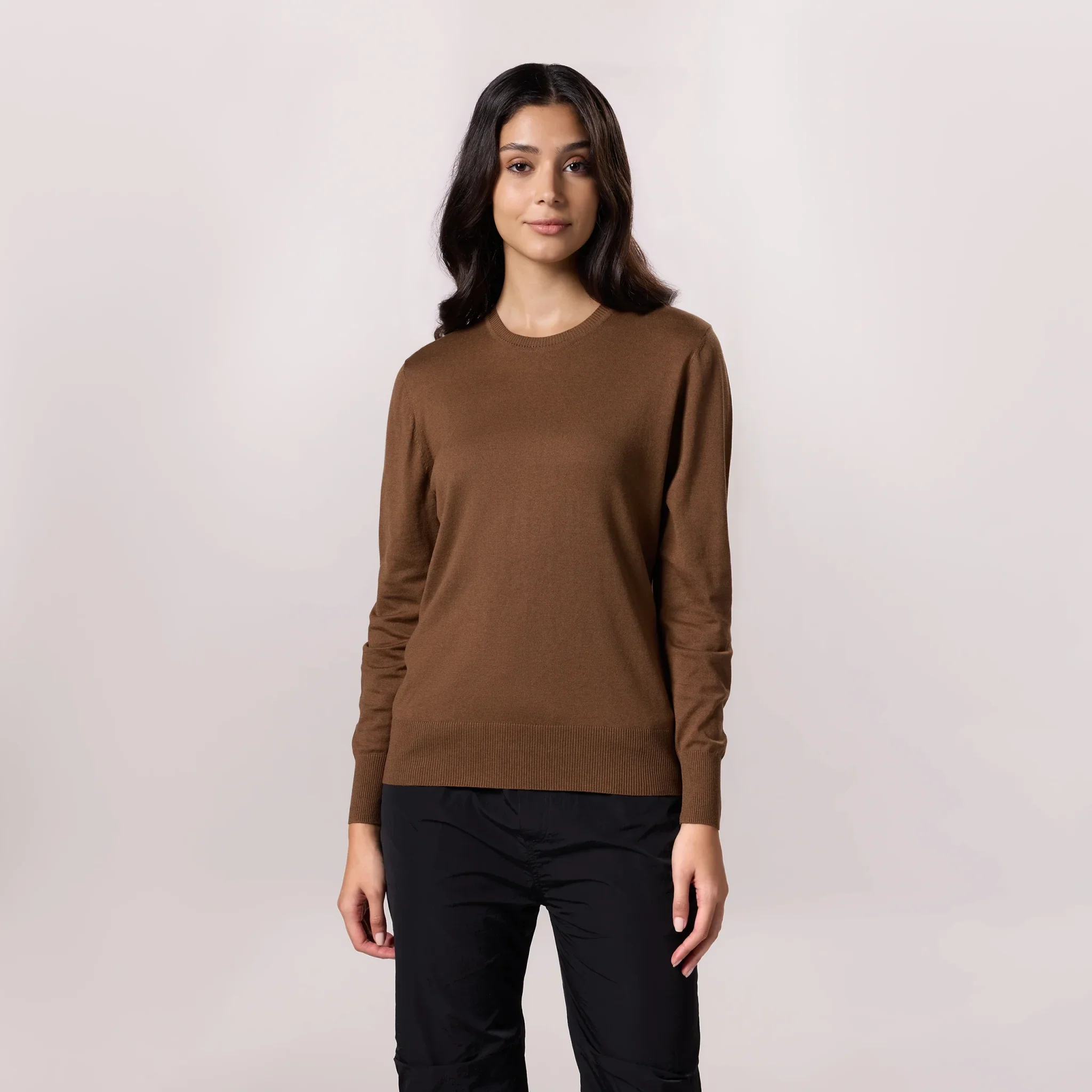 Crewneck Knit Sweater - SEASONAL HAZELNUT
