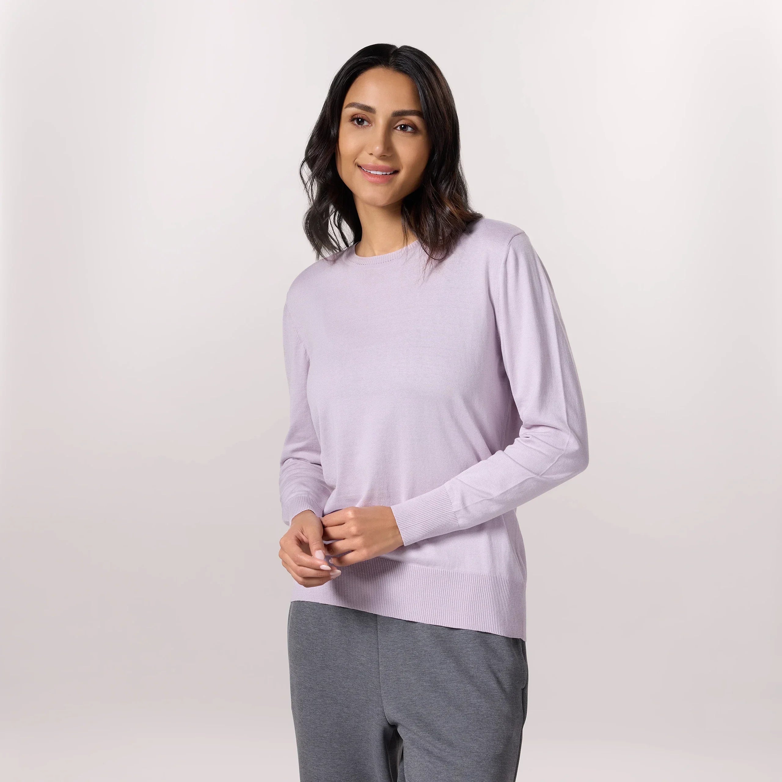 Crewneck Knit Sweater - SEASONAL LILAC