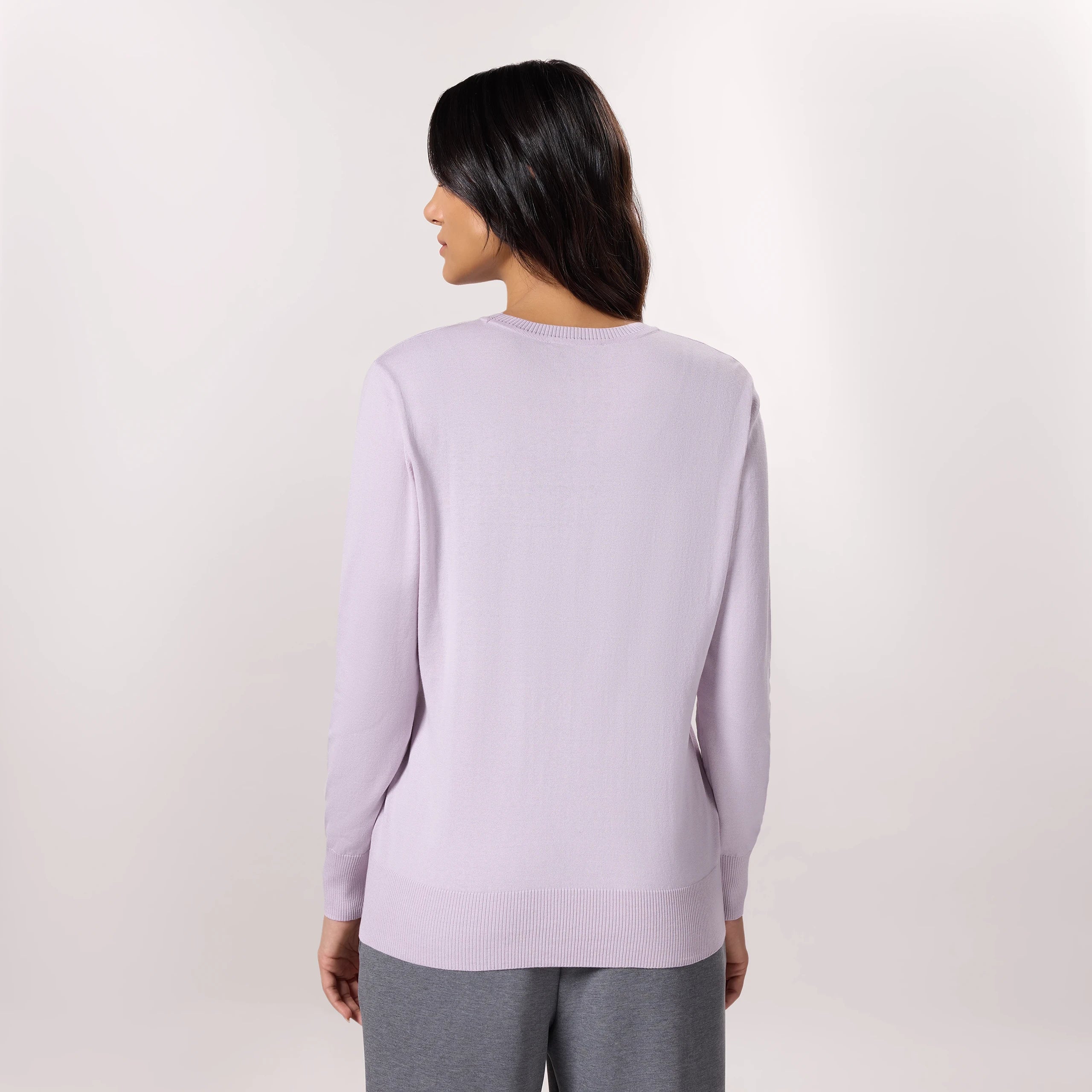 Crewneck Knit Sweater - SEASONAL LILAC