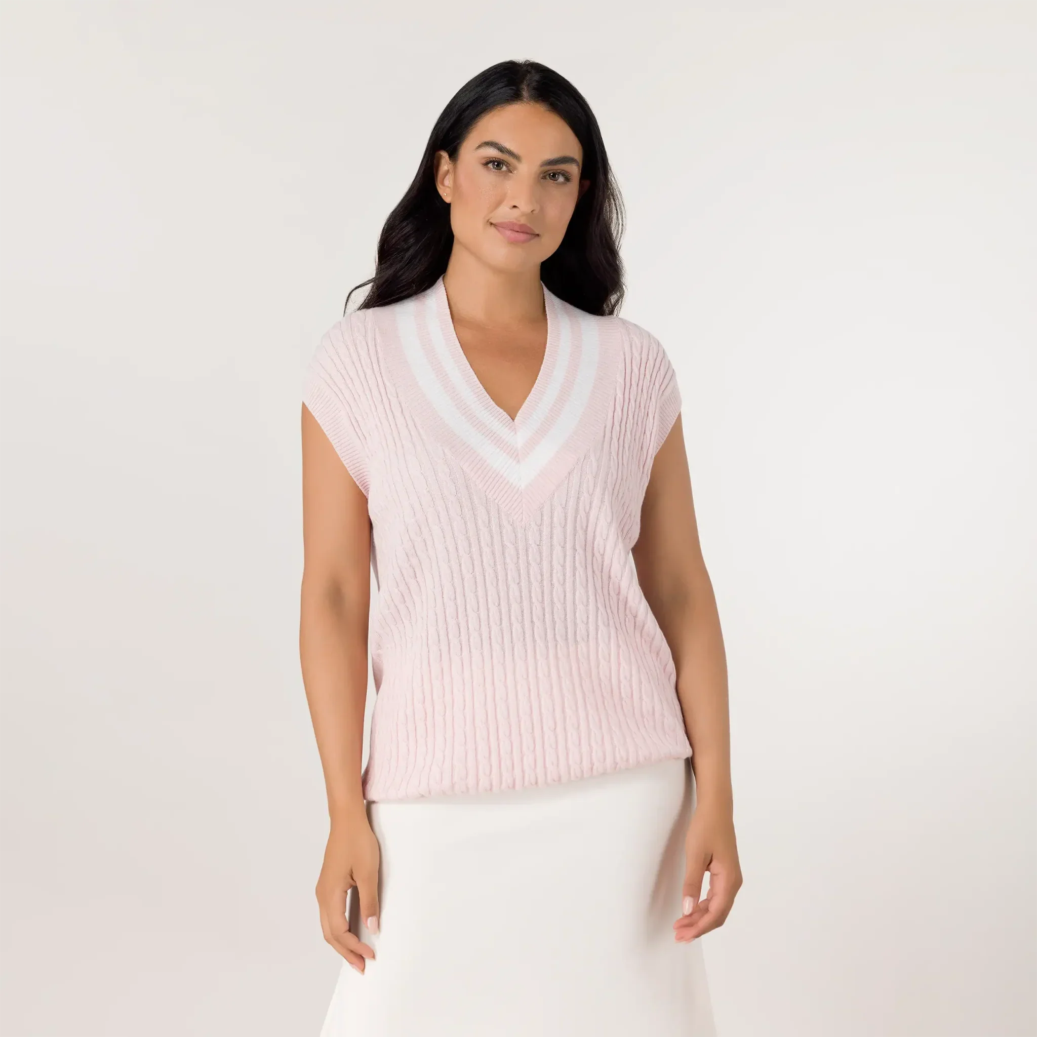 Cable Cashmere Vest - SEASONAL PINK