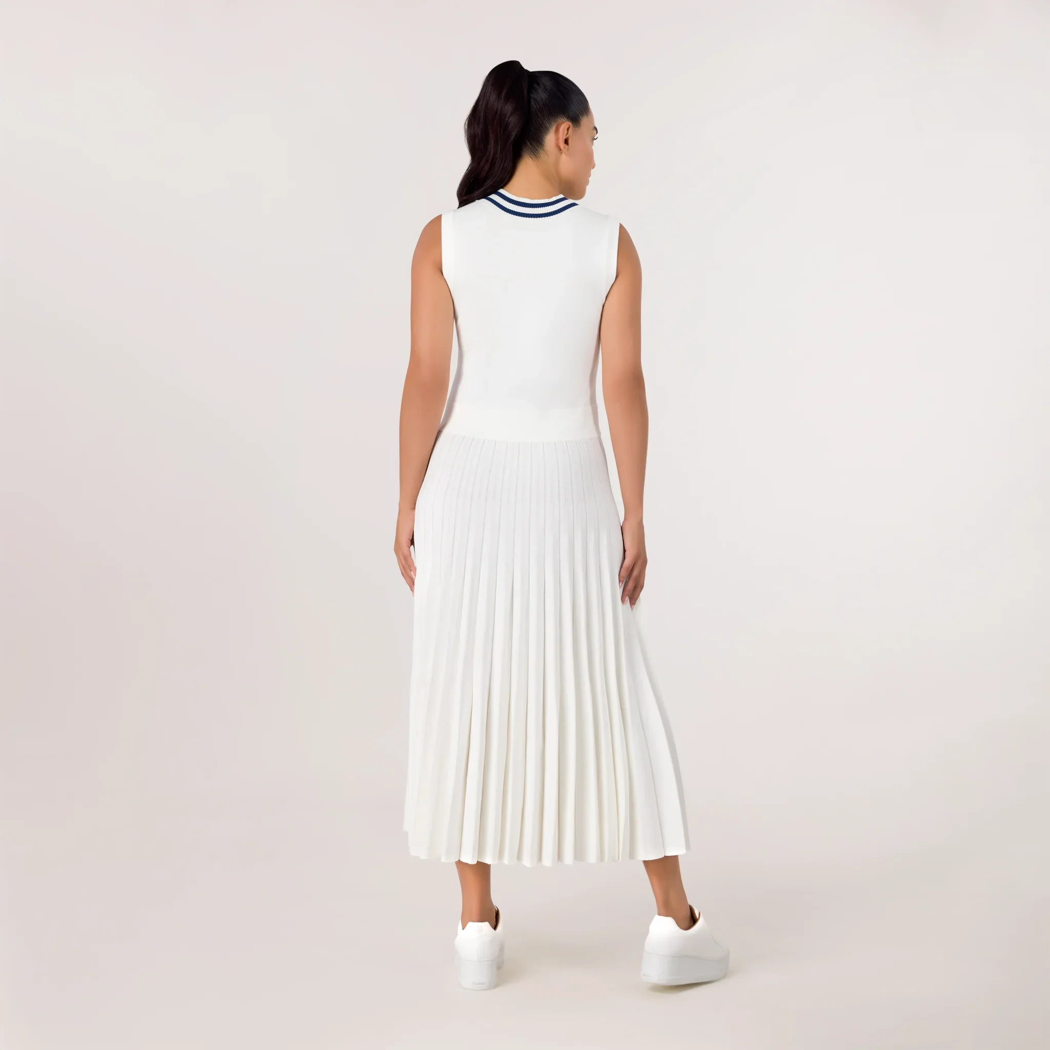 Pleated Knit Dress - SEASONAL WHITE