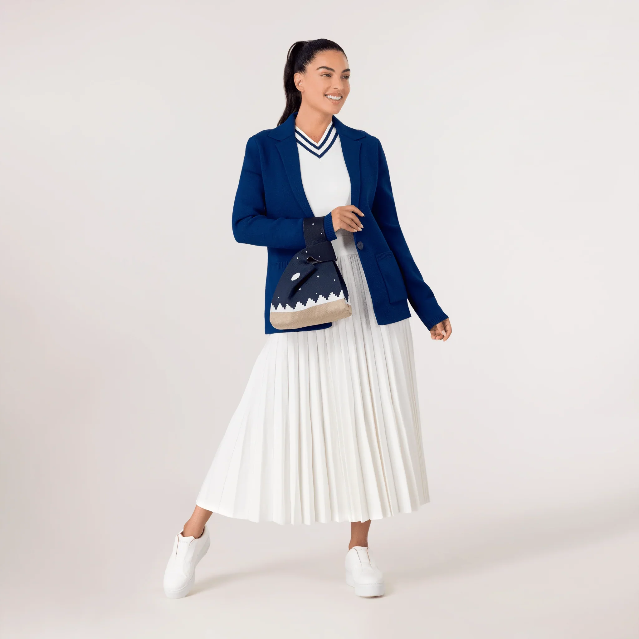 Pleated Knit Dress - SEASONAL WHITE