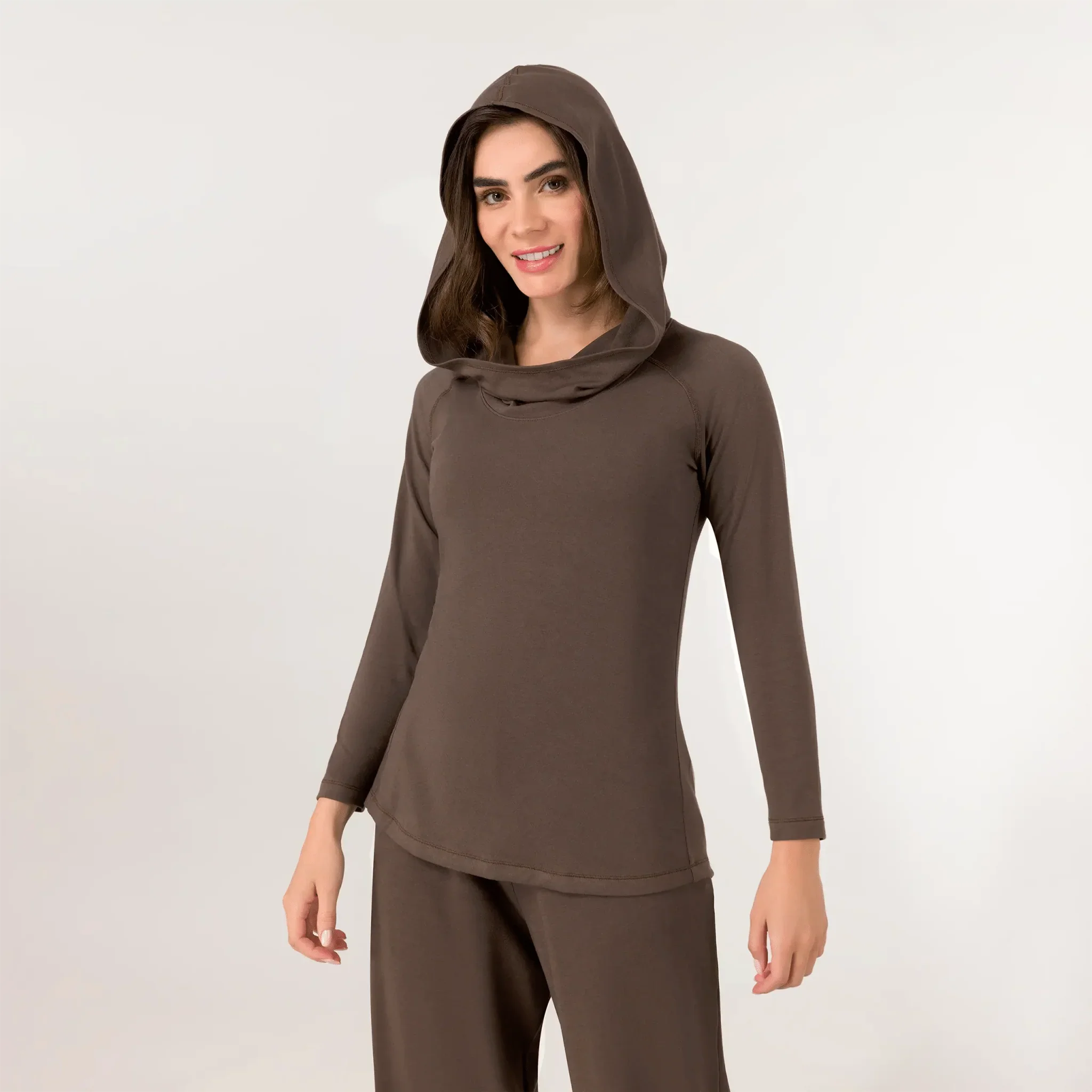 Hooded Long Sleeve Top - SEASONAL CHOCOLATE